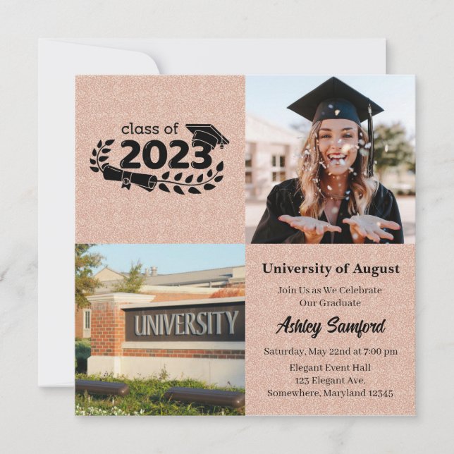 Four Square Rose Gold Graduation Invitation (Front)