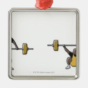 Four stages of weightlifter lifting barbell metal ornament