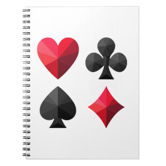 Four suits of playing cards: hearts, clubs, spades notebook