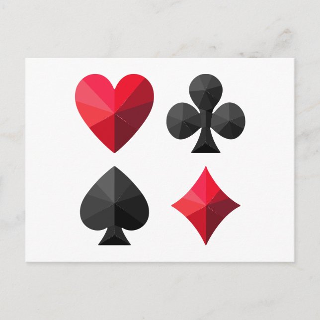 Four suits of playing cards: hearts, clubs, spades postcard (Front)
