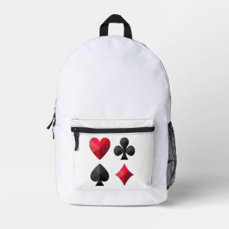 Four suits of playing cards: hearts, clubs, spades printed backpack