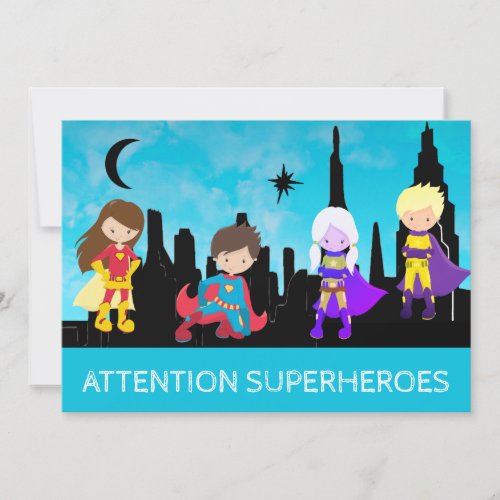 *~* Four SUPERHEROS Children Birthday Party Invitation