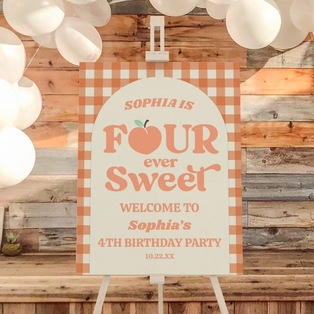 Four Sweet Peach 4th Birthday Party Welcome Sign (Creator Uploaded)