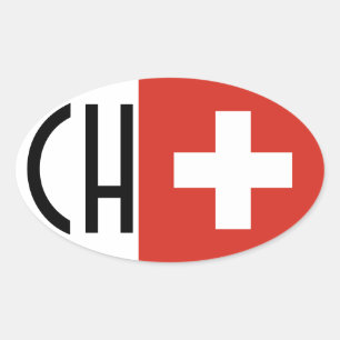 FOUR Switzerland Flag "CH" Oval Sticker