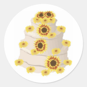 Four Tiered Wedding Cake with Sunflower Trim Classic Round Sticker