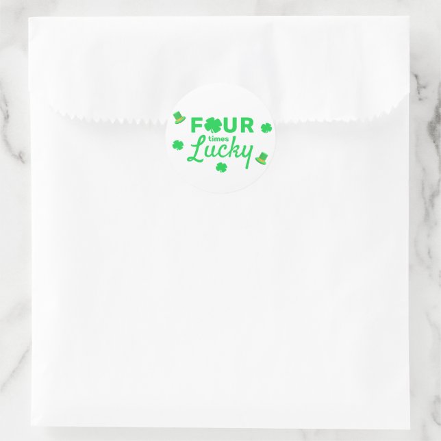 Four Times Lucky 4th Birthday Classic Round Sticker (Bag)