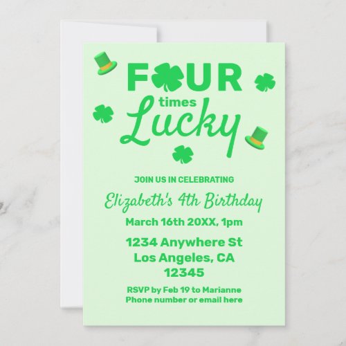 Four Times Lucky 4th Birthday Invitation