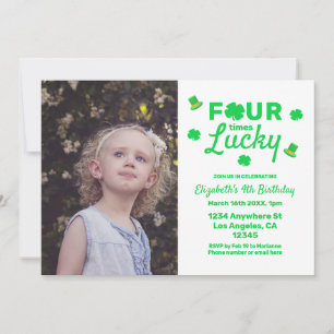 Four Times Lucky 4th Birthday Invitation