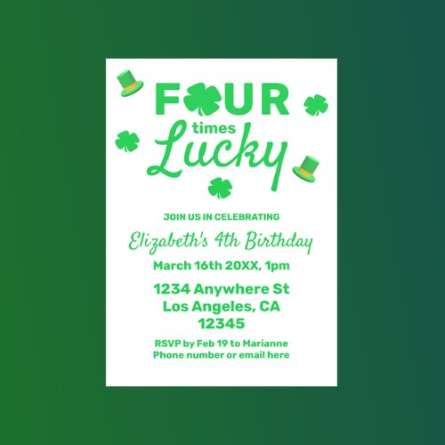 Four Times Lucky 4th Birthday Invitation