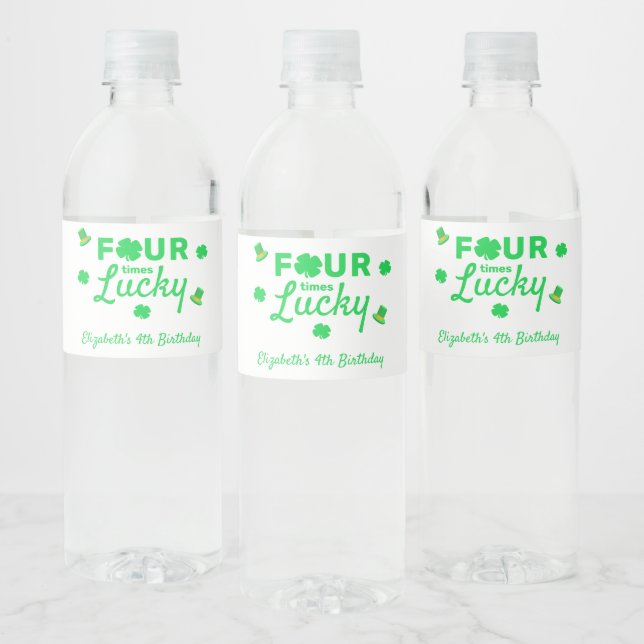 Four Times Lucky 4th Birthday Water Bottle Label (Bottles)