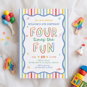 Four Times The Fun Colorful Birthday Invitation