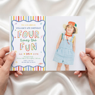 Four Times The Fun Colorful Birthday Invitation