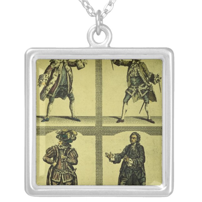 Four Tragic Roles Silver Plated Necklace (Front)