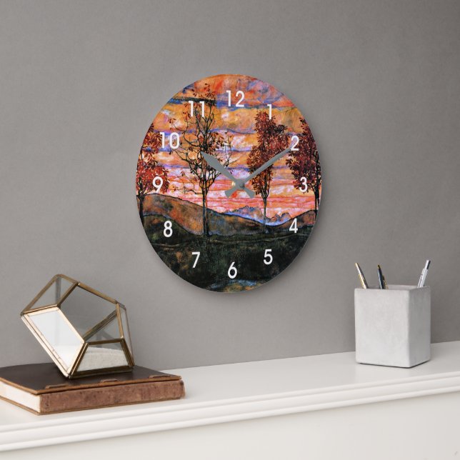 Four Trees, art by Egon Schiele, Large Clock (Office)