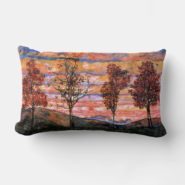 Four Trees, art by Egon Schiele Lumbar Pillow (Front)