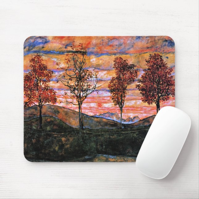 Four Trees, art by Egon Schiele, Mouse Pad (With Mouse)