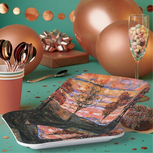 Four Trees, art by Egon Schiele, Paper Plates (Multi)