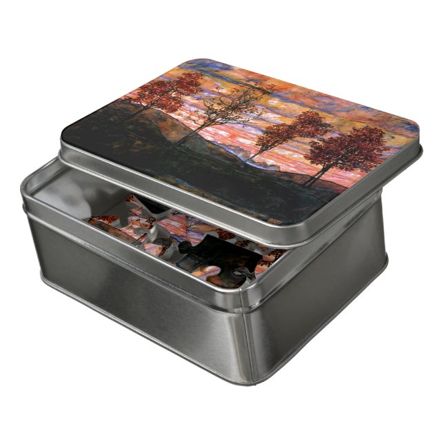 Four Trees by Egon Schiele Fine Art Jigsaw Puzzle (Lid Open)