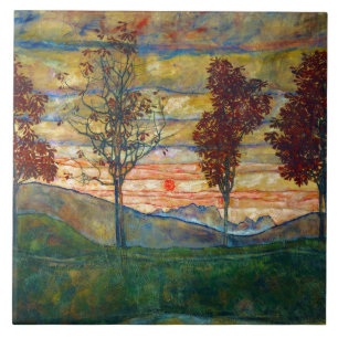 Four Trees (Landscape Art) (by Egon Schiele) Ceramic Tile