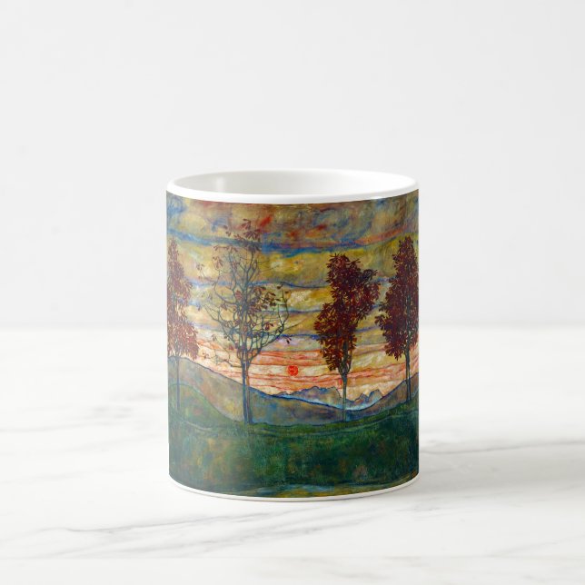 Four Trees (Landscape Art) (by Egon Schiele) Coffee Mug (Center)