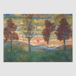 Four Trees (Landscape Art) (by Egon Schiele) Tissue Paper