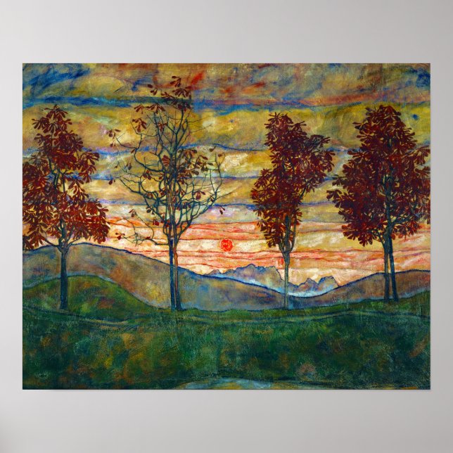 Four Trees Landscape Painting Poster (Front)