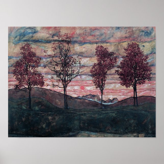 Four trees painting by Egon Schiele Poster (Front)