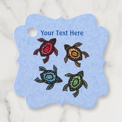 Four Turtles abstract Markings on Colored Shells Favor Tags