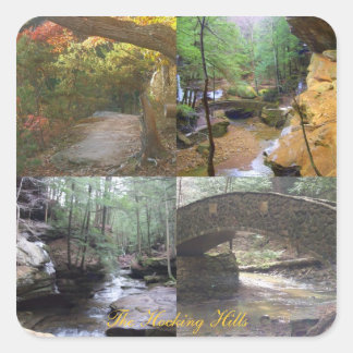 Four views of The Hocking Hills, streams, trees, b Square Sticker