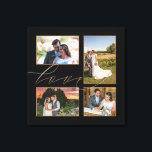 Four Wedding Photos Collage Love Script Black Canvas Print<br><div class="desc">Display happy memories from your wedding day in your home with this 4 photo collage, wherein you can easily swap in your own four favorite pictures. The word Love overlaps the pictures slightly and is set in elegant gold script.The black background color can be changed to a different color if...</div>