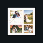 Four Wedding Photos Collage Love Script White Canvas Print<br><div class="desc">Display beautiful memories from your wedding day in your home with this four photo collage, wherein you can easily swap in your own 4 favorite pictures. The word Love overlaps the pictures slightly and is set in elegant gold script.The white background color can be changed to a different color if...</div>