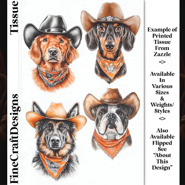Four Western Cowboy Dogs In Hats DN9R Decoupage Tissue Paper (Creator Uploaded)