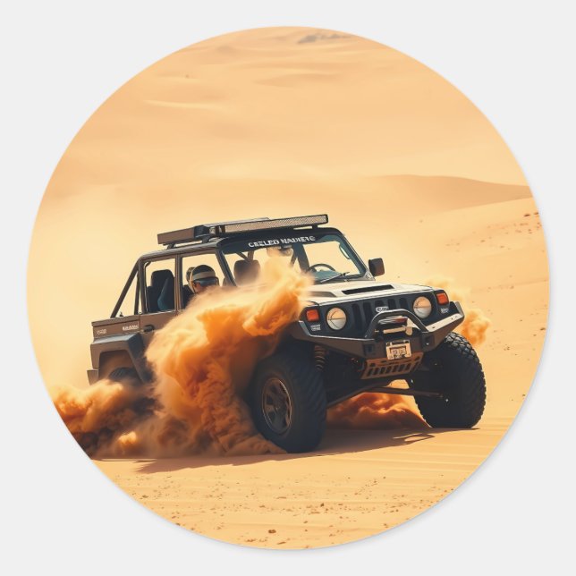 Four-wheel drive sand racing car classic round sticker (Front)