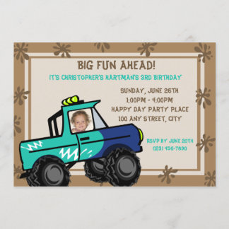Four Wheel Fun Truck Birthday Invitation