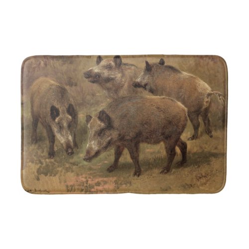 Four Wild Boar on Grass by Rosa Bonheur Bath Mat