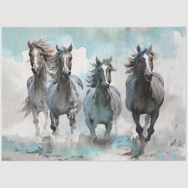Four Wild Mustang Gallop Across the Prairie Tissue Paper (Front)