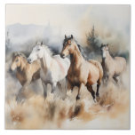 “Four Wild Mustangs” Dusty Western Watercolour Ceramic Tile<br><div class="desc">The American West has inspired its own distinct type of art. Western artists offer visions of a new land filled with possibility and danger. This image in dusty watercolor depicts wild mustang horses with the help of ai technology.</div>