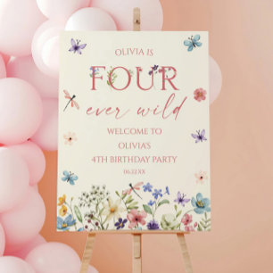 Four Wild Wildflower Birthday Party Welcome Sign