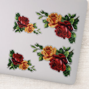 Four Wine Red and Golden Yellow Roses Sticker