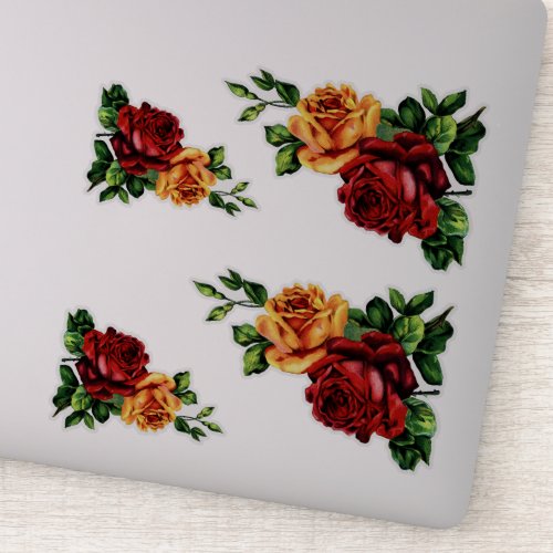 Four Wine Red and Golden Yellow Roses Sticker