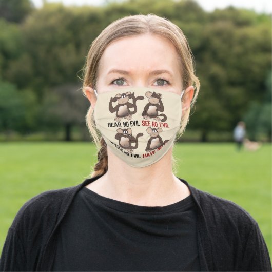 Four Wise Monkeys Humour Adult Cloth Face Mask (Outside)