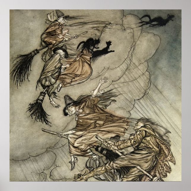 Four Witches "Up The Chimney" by Arthur Rackam Poster (Front)