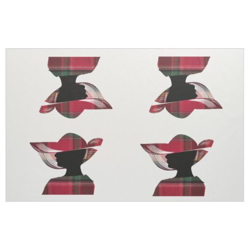 Four Women Silhouette Hat Madras Plaid Pattern Fabric
