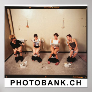 Four women sitting on toilet poster