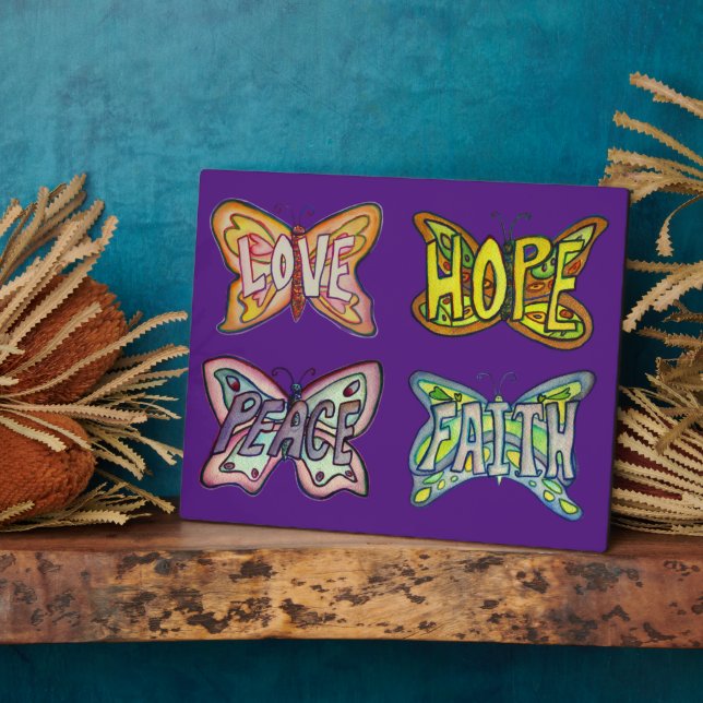 Four Word Butterfly Wings Art Painting Gift Plaque (Side)
