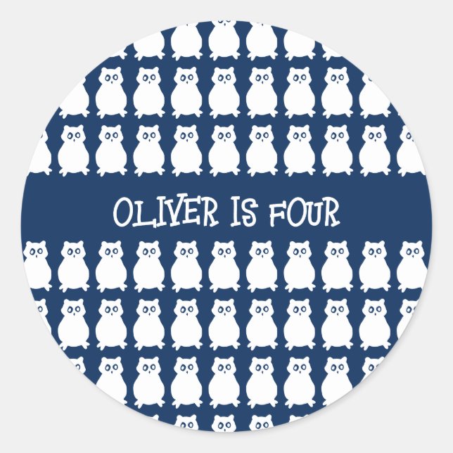 Four Year Old Birthday Party Owl Classic Round Sticker (Front)