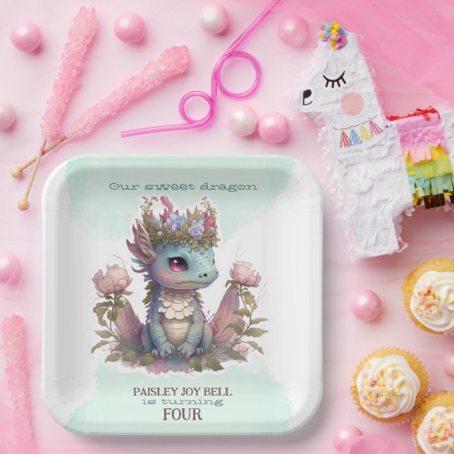 Four Year Old Girl Dragon Paper Plates (Party)
