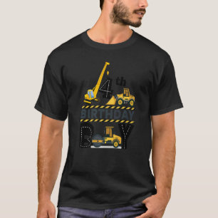 Four Year Old Party 4th Birthday Boy Construction  T-Shirt