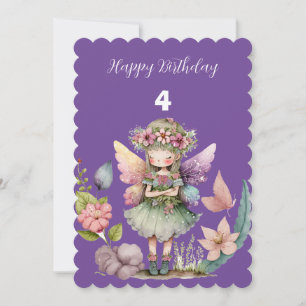 Four years happy birthday fairy floral wreath invitation