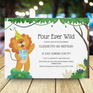 Four Years Old Kids Celebration For Lion Birthday Invitation